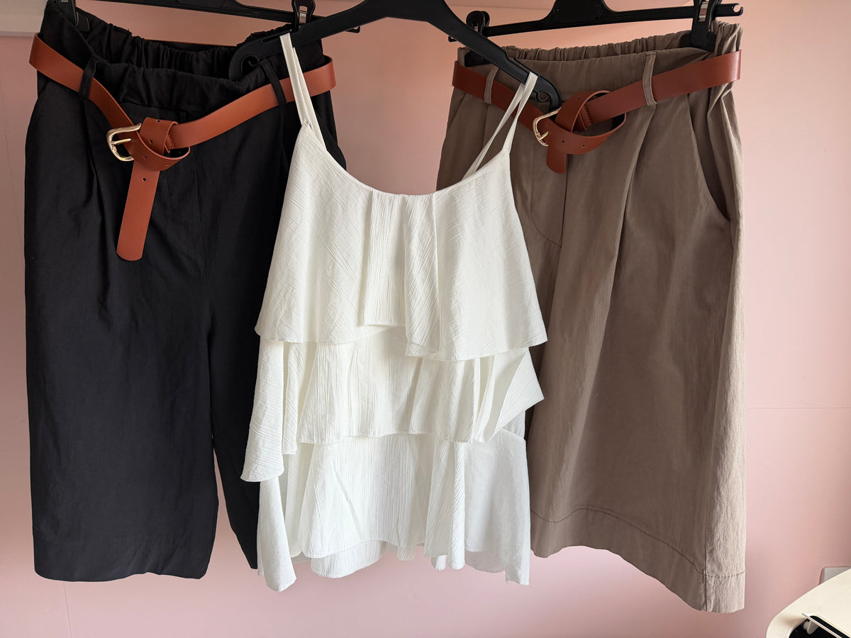 RUTHIE Ruffle Cami Top - White - Size 8 - 16