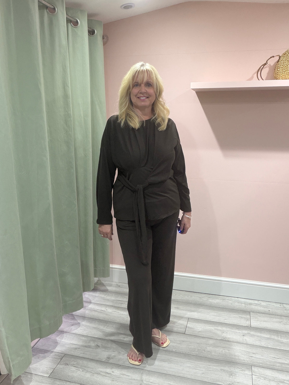 LAUREN Loungewear - Side Tie Wrap Top - Chocolate