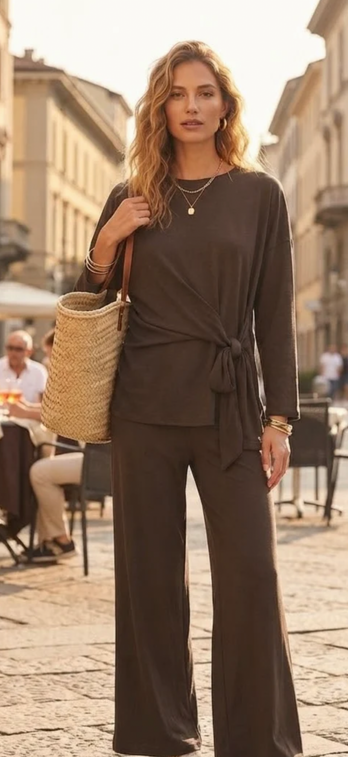 LAUREN Loungewear - Side Tie Wrap Top - Chocolate