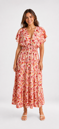 BLOSSOM - Watercolour Floral Print, Pink Magic Dress - Size 8 - 18