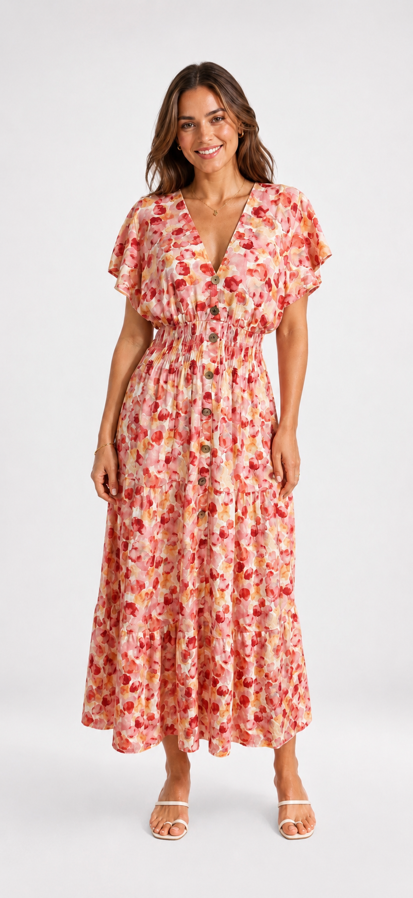 BLOSSOM - Watercolour Floral Print, Pink Magic Dress - Size 8 - 18