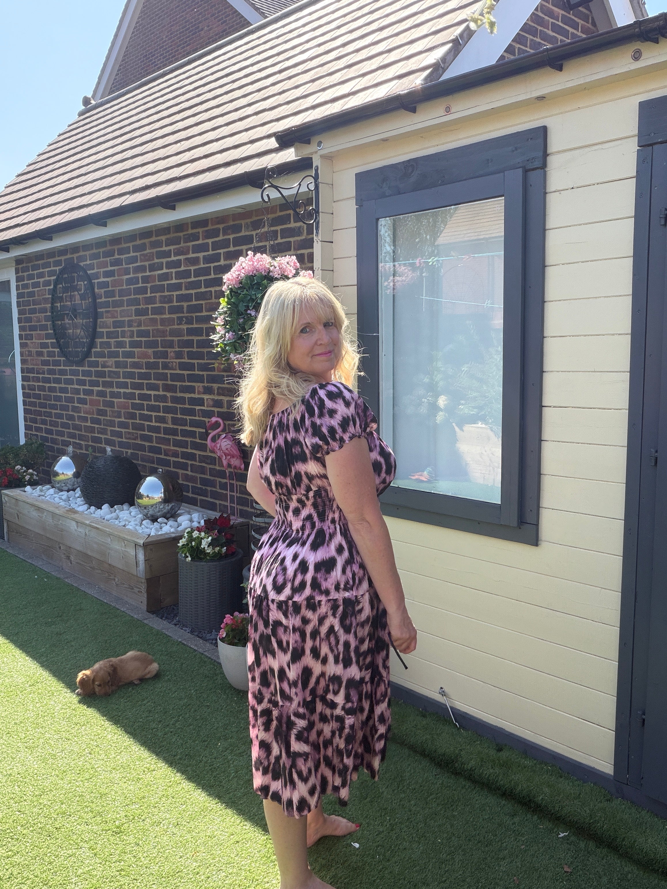 ROSIE - Leopard Midi Dress - Soft Pink