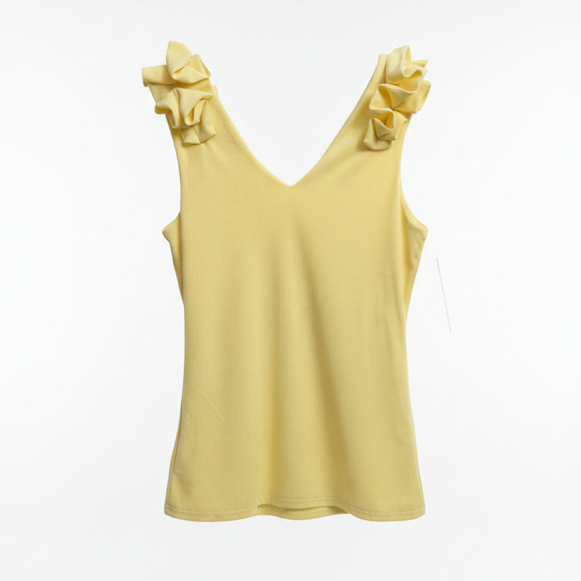Yellow Ruffle Shoulder V-Neck Vest Top
